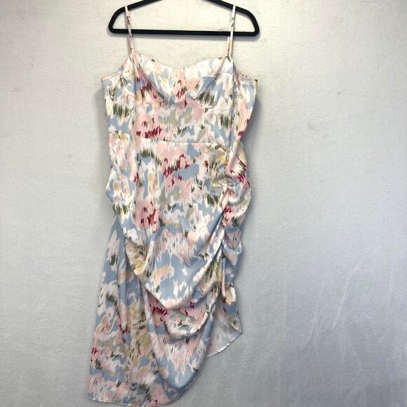 Cider Asymmetrical Ruched Maxi Dress Womens 2X Pastel Abstract Lightweight - Picture 1 of 10
